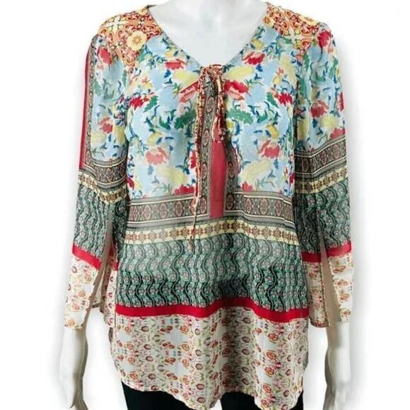 Fig and Flower Peasant Top Floral Sheer Boho Size Small - Picture 3 of 10